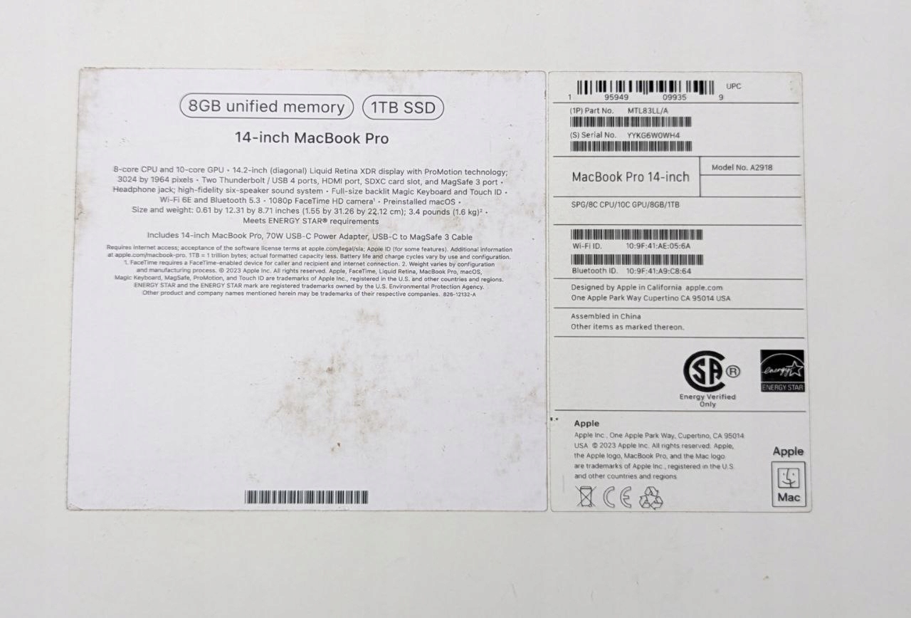 thumb Laptop Apple MacBook Pro 14 M3 Apple M 8 GB / 1024 GB szary (Powystawowy)