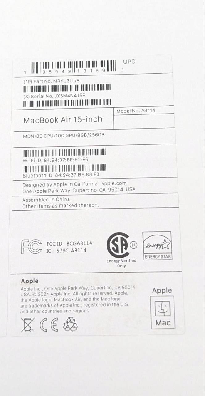 thumb Laptop Apple MacBook Air 15 M3 Apple M 8 GB / 256 GB czarny |OUTLET (Powystawowy)